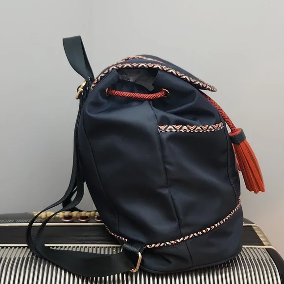 NWOT- SPARTINA 449 NAVY BLUE & CORAL HERRINGBONE TASSLE 